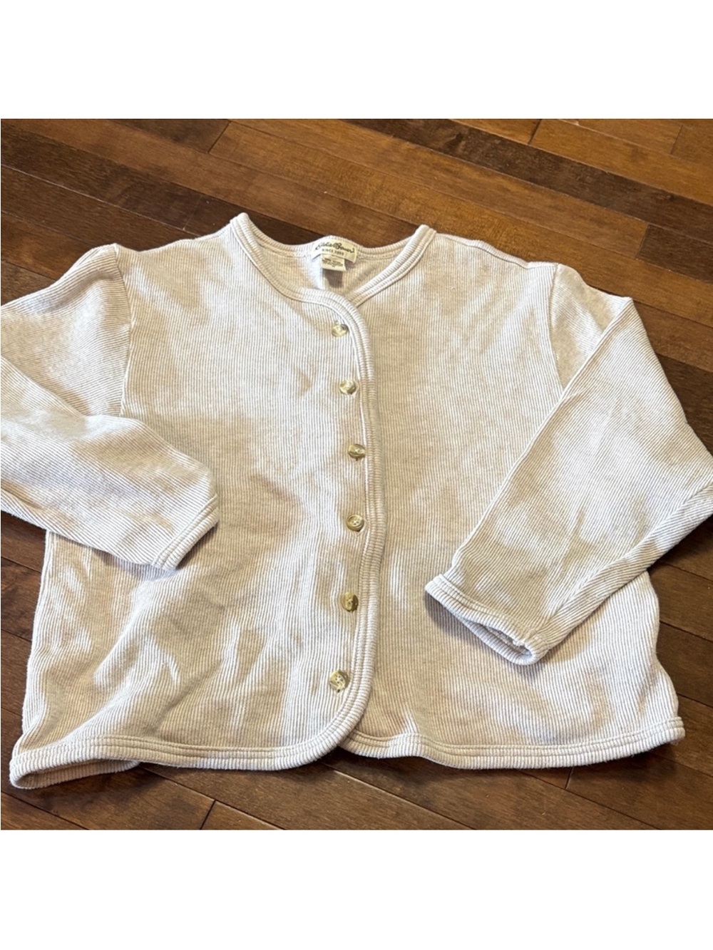 Vintage Eddie Bauer Light Beige Knit Button-Front Cardigan 100% cotton